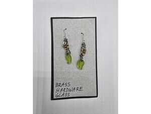 Brass and Glass Dangle Earrings with Hardware